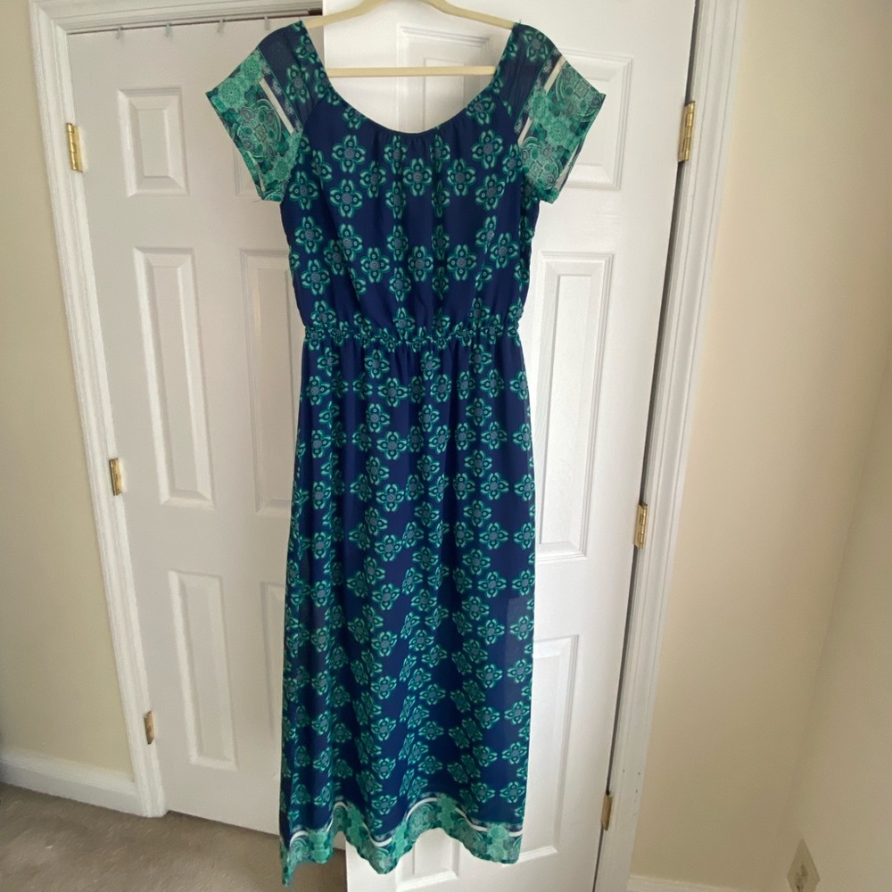 Turquoise off the shoulder maxi dress
